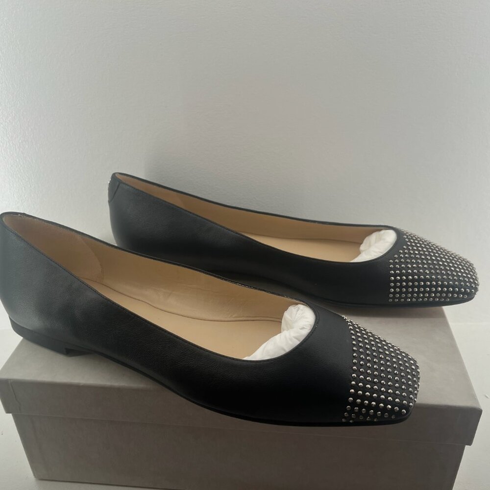 NEW Jimmy Choo Black silver Studded Davia Ballerina SQUARE Flat size 9 9.5 EU 41